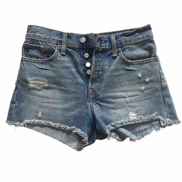 LEVI’S Size 25 Womens High Rise Wedgie Fit Button Fly Raw Hem Jean Shorts EEUC! - Picture 1 of 12